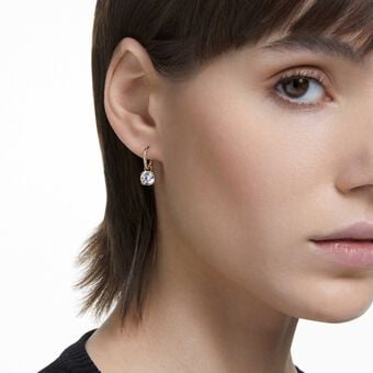 swarovski stilla drop earrings  round cut  white  18k gold finish