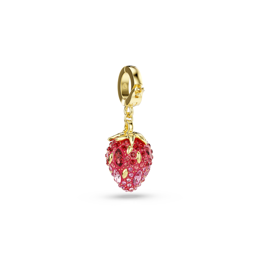 swarovski idyllia charm  mixed cuts  strawberry  red  gold tone plated