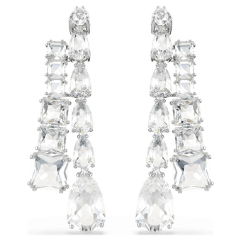 Matrix drop earrings, Mixed cuts, White, Rhodium plated swarovski matrix drop earrings  mixed cuts  white  rhodium plated