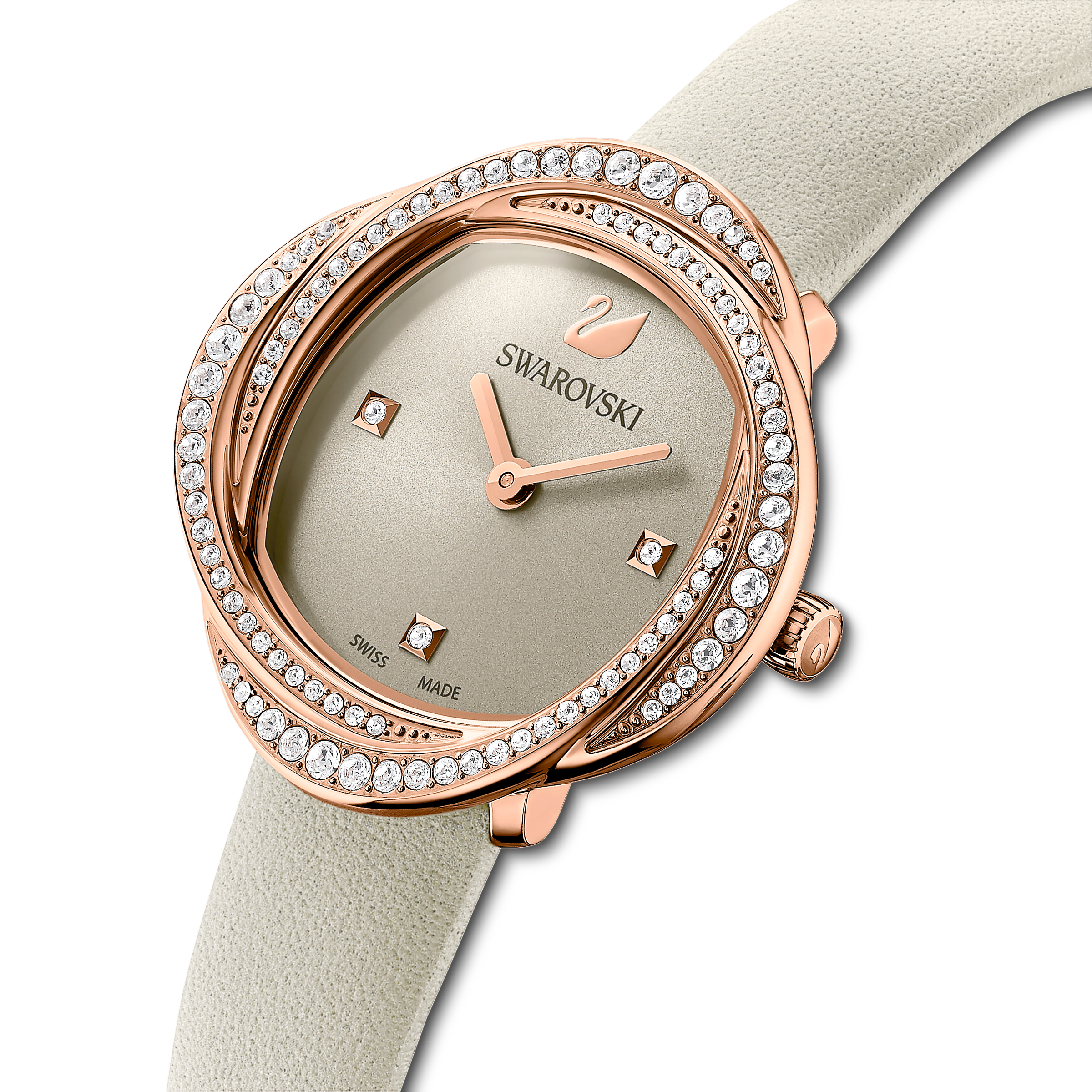 Buy Swarovski Crystal Flower Watch, Leather strap, Grey, Rose-gold tone ...