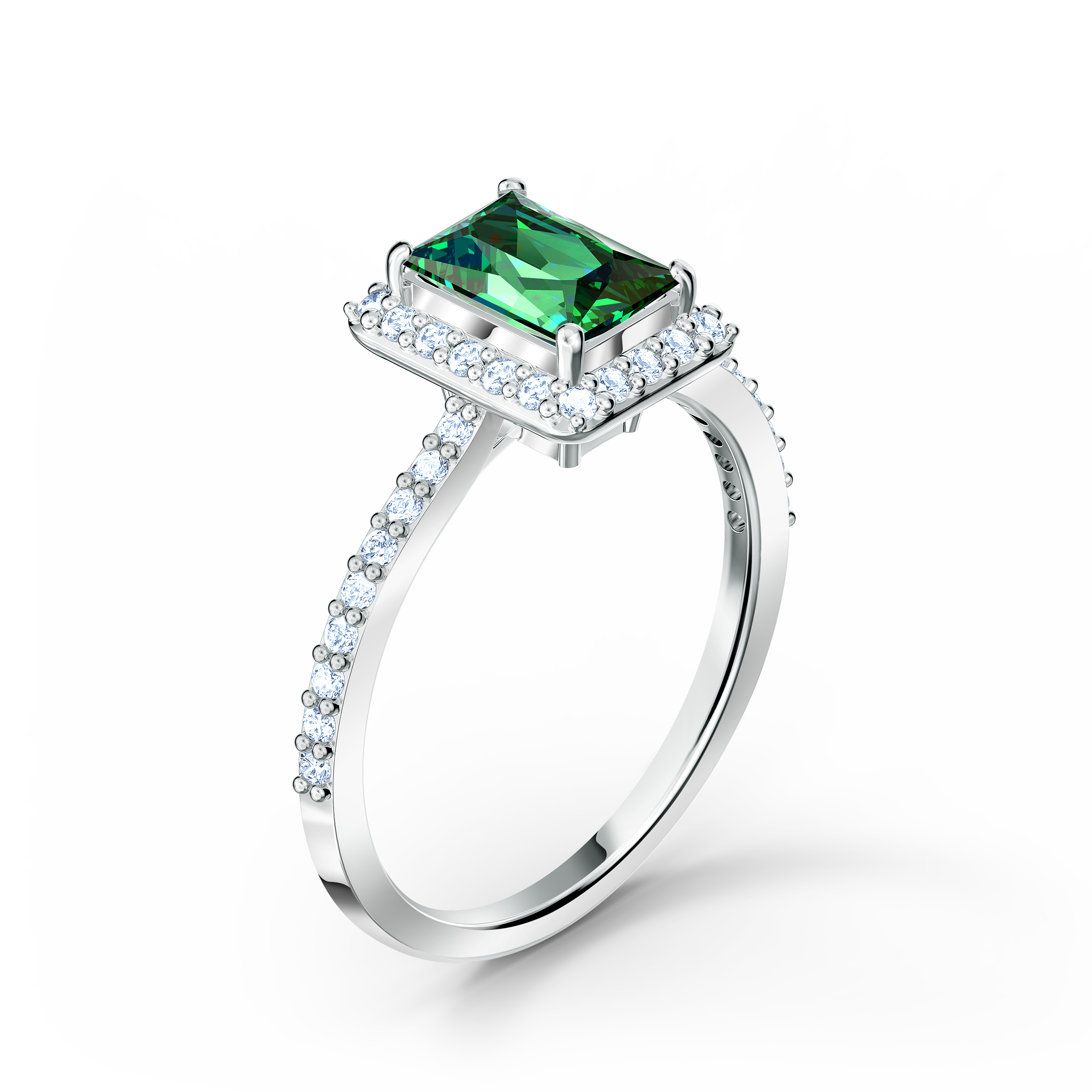 Buy Swarovski Angelic Rectangular Ring, Green, Rhodium plated in Dubai